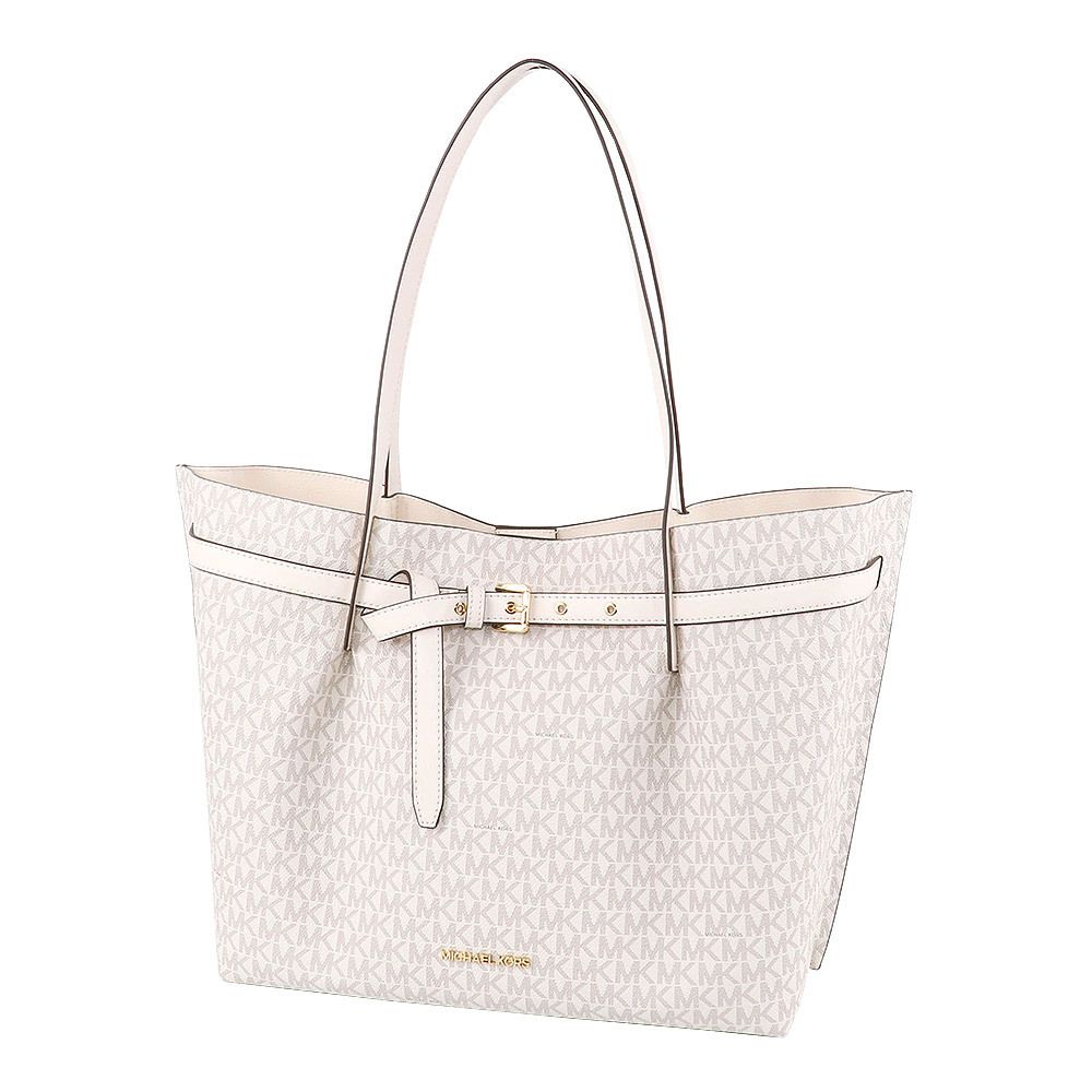 MICHAEL KORS 經典老花大款托特包 防刮PVC塗層帆布 側/肩揹包 手提包 M75792 白色MK(現貨)▶指定Outlet商品5折起☆現貨【送禮首選★APP下單點數4倍送】