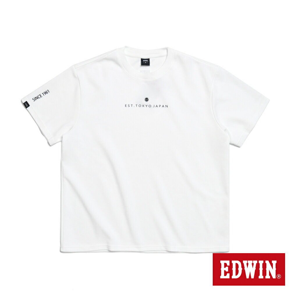 EDWIN 吸濕排汗小字印花涼感短袖T恤-男款 白色
