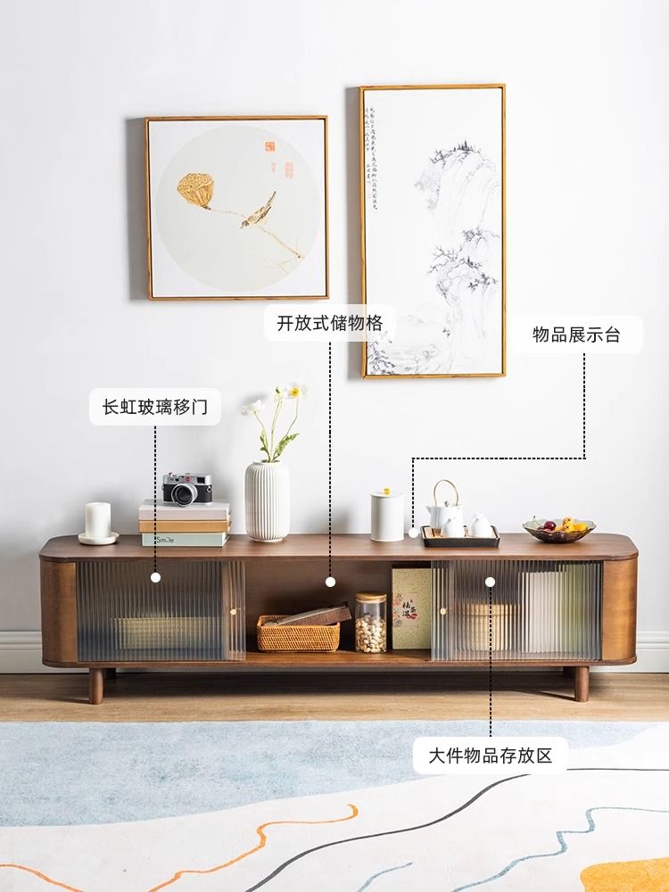 公司貨附發票 電視櫃 落地推拉門電視櫃簡約現代客廳置物櫃玻璃小戶型地櫃移門儲物櫃竹 快速出貨