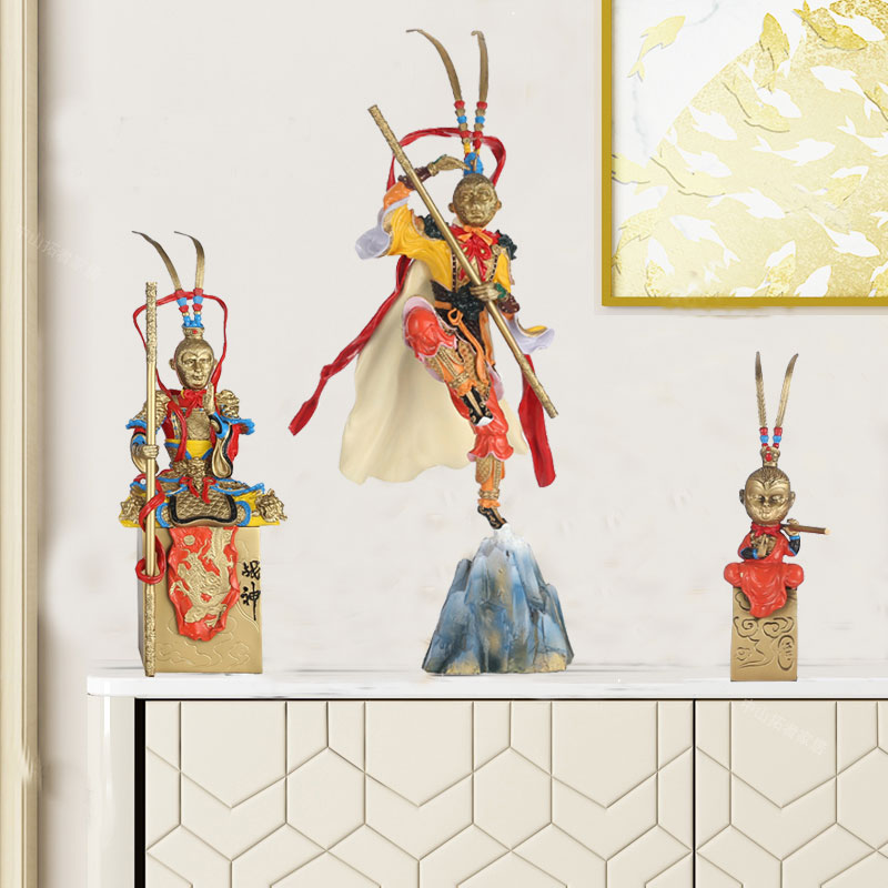 純銅齊天大圣雕塑擺件售樓處樣板間展廳新中式書房軟裝彩繪藝術品