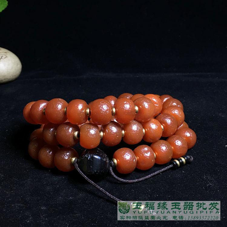 仿古古玩包漿老珠子橘皮紋紅瑪瑙純柿子紅剁珠手鏈手串南紅色佛珠