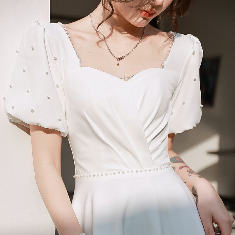 領證登記白裙晚禮服女小個子平時可穿氣質名媛法式高級感輕奢白色