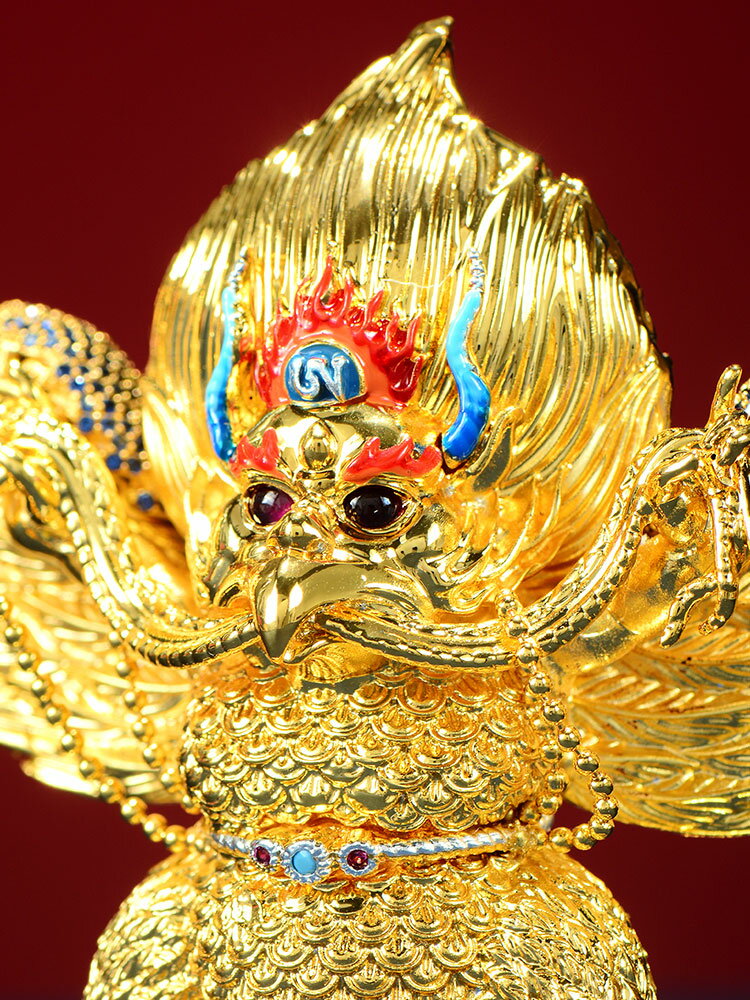 銅鍍金大鵬金翅鳥室內家用彩繪面部金翅大鵬鳥銅擺件| 協貿國際日用品