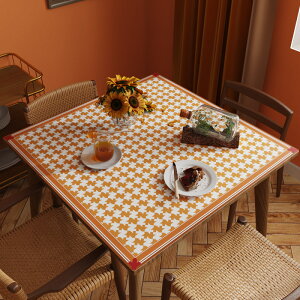 復古桌布家用方形餐桌布PVC印花防水隔油ins格子皮革桌北歐正方形