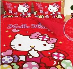 LUST寢具 【Hello Kitty 彩虹糖樂園-紅】床包/枕套/被套、日本卡通授權、台灣製