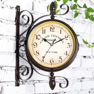 歐式鐵藝雙面掛鐘 時鐘 創意美式兩面時鐘 現代簡約客廳家用時鐘掛鐘 復古鍾
