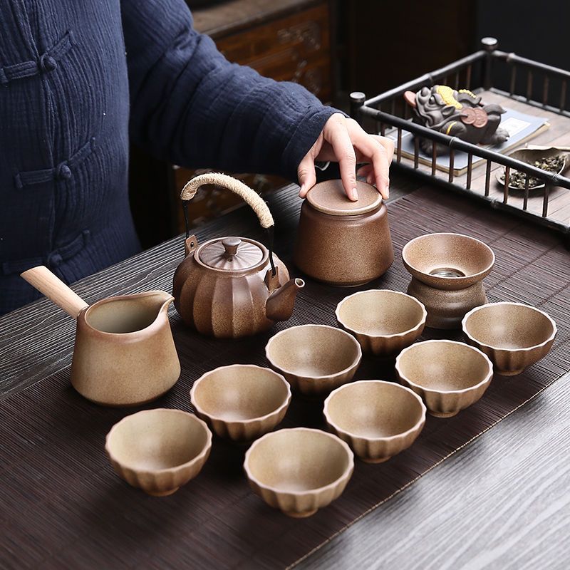 附發票 茶具組 茶具禮盒 日式茶具 茶杯 茶壺 公道杯 柴燒整套功夫茶具日式復古提梁壺粗陶泡茶壺送禮家用簡約茶具套裝603