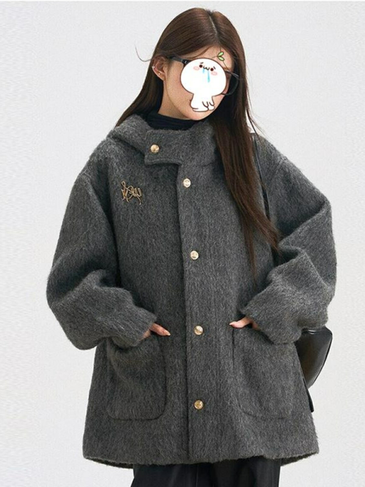 高階感連帽羊絨呢子大衣女冬季深灰色小個子羊毛呢外套羽絨服內膽【淘夢屋】