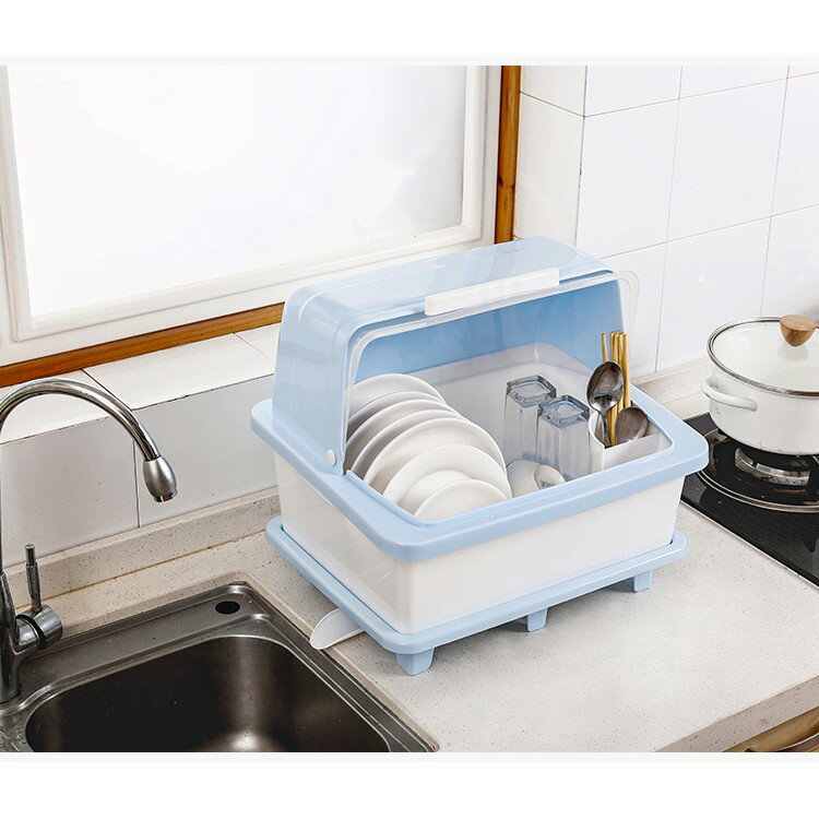 家用塑料碗柜廚房瀝水碗架帶蓋碗筷餐具收納盒放碗盤勺濾水置物架