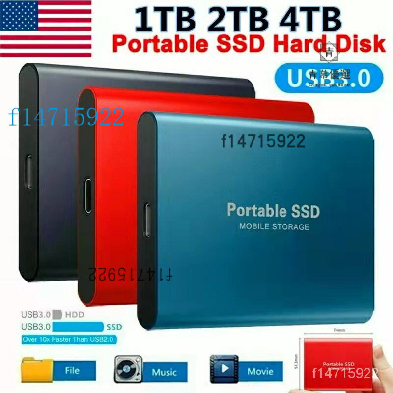 【免運】大容量行動硬碟1TB 2TB 4TB高速固態硬盤 SSD移動硬碟 USB3.1送轉接頭 外接式