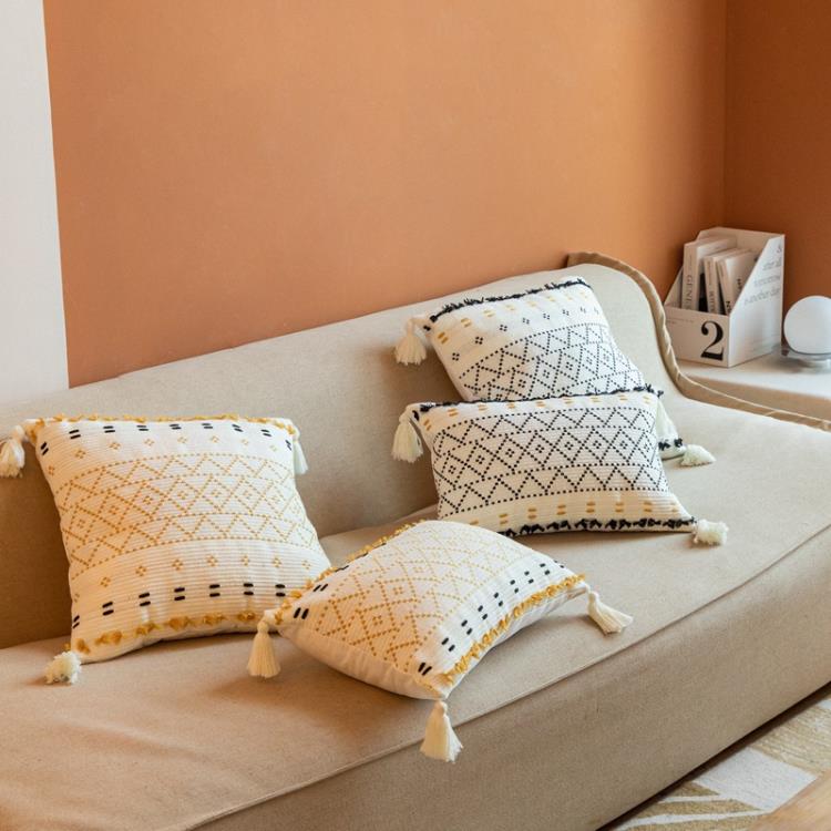 【樂天精選】波西米亞風格剪花靠墊色織提花沙發抱枕 ins客廳裝飾枕可拆洗靠枕