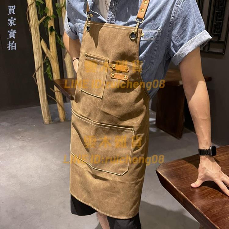 帆布牛仔圍裙定製logo畫畫園藝咖啡奶茶店工作服男女【雲木雜貨】