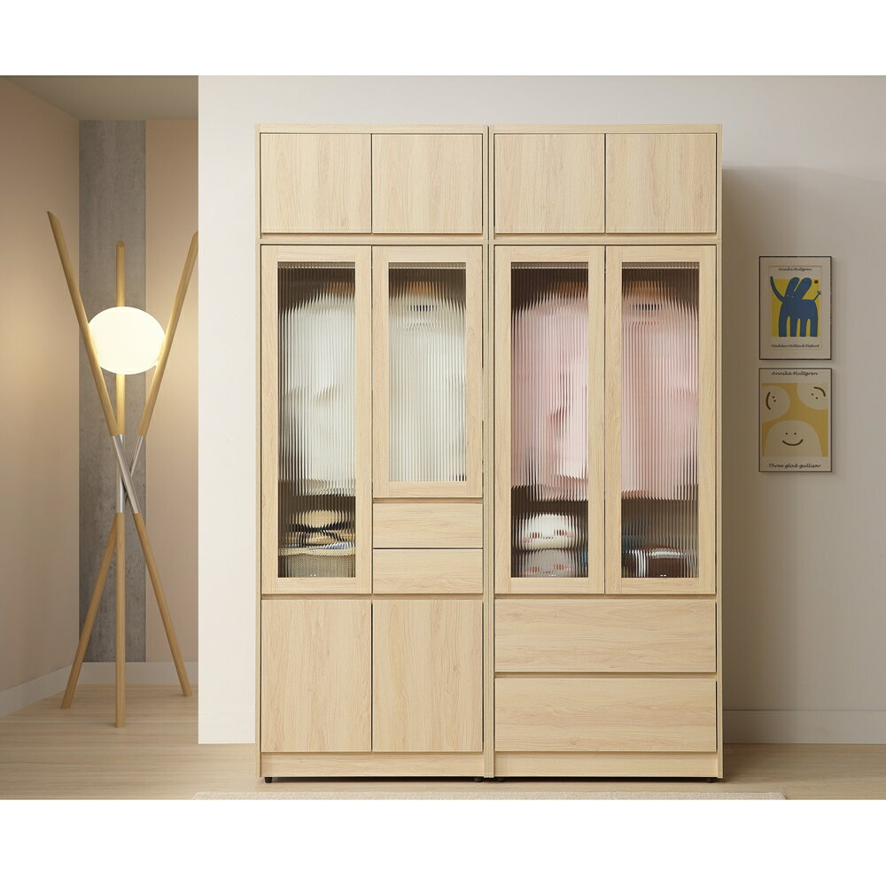 【直人木業】綠建材彩妝板溫馨系列長虹玻璃衣櫃162公分(兩小抽四開門81公分+雙抽開門81公分)｜APP結帳再賺4%點數 1