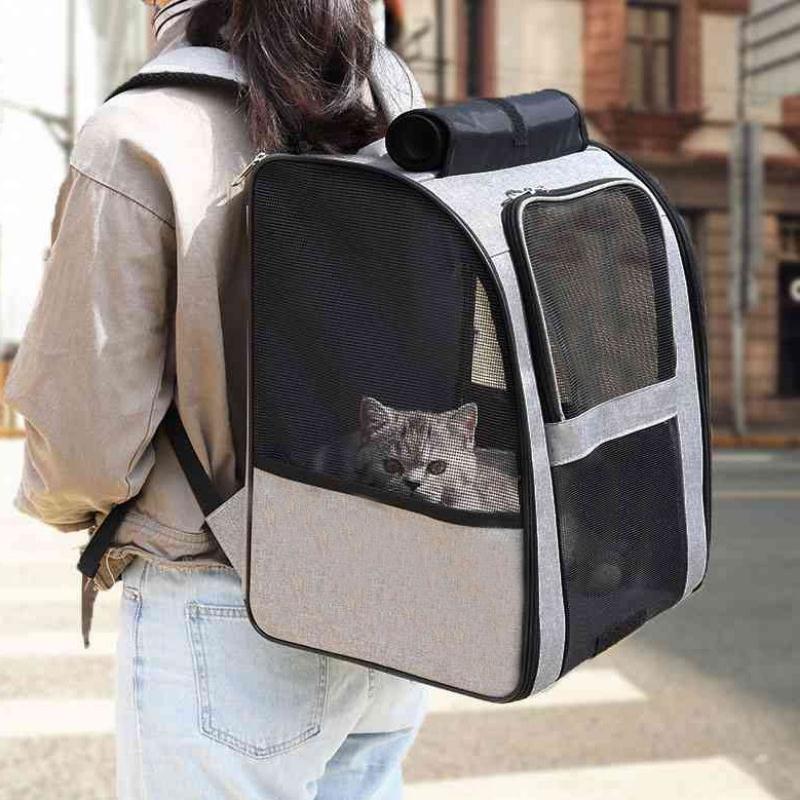 寵物外出折疊包 貓包外出便攜雙肩帆布透氣大容量兩只折疊型貓咪背包狗包寵物書包【XXL18276】