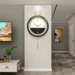 鐘表客廳北歐輕奢家用裝飾掛表現代簡約時鐘掛墻個性創意鹿頭掛鐘