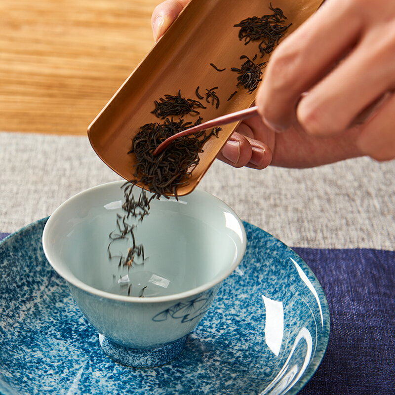 紫銅鎏銀茶則茶勺 純手工賞茶荷茶撥套裝 茶禪意功夫茶具茶道配件 2