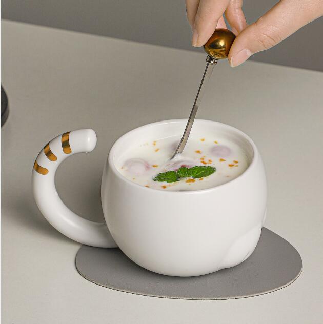 日式卡通動物陶瓷馬克杯設計小眾帶蓋杯子咖啡早餐高級高顏值水杯 中秋節免運