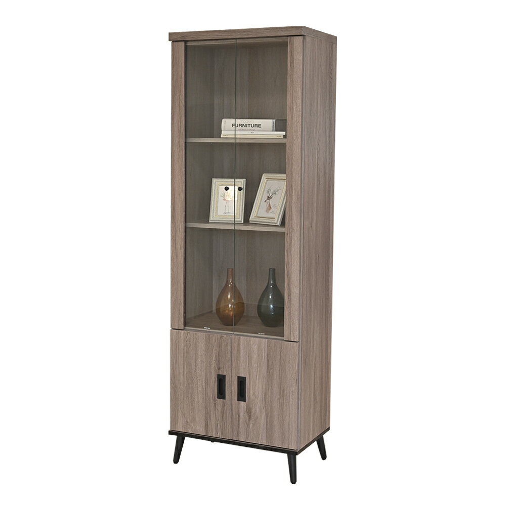 《桃樂絲》玻璃櫃 收納櫃 展示櫃 灰橡色 木心板 立櫃 客廳 置物櫃 工業風 現代風 台灣製造【新生活家具】 1