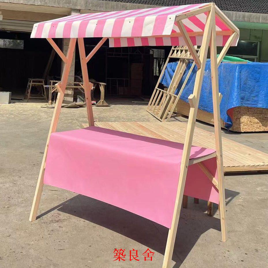 免運 開立發票 展示架 支架 展架 資料架 落地展示架 防腐木售貨車木製擺攤車小推車商場集市地攤展示架移動可折疊夜市
