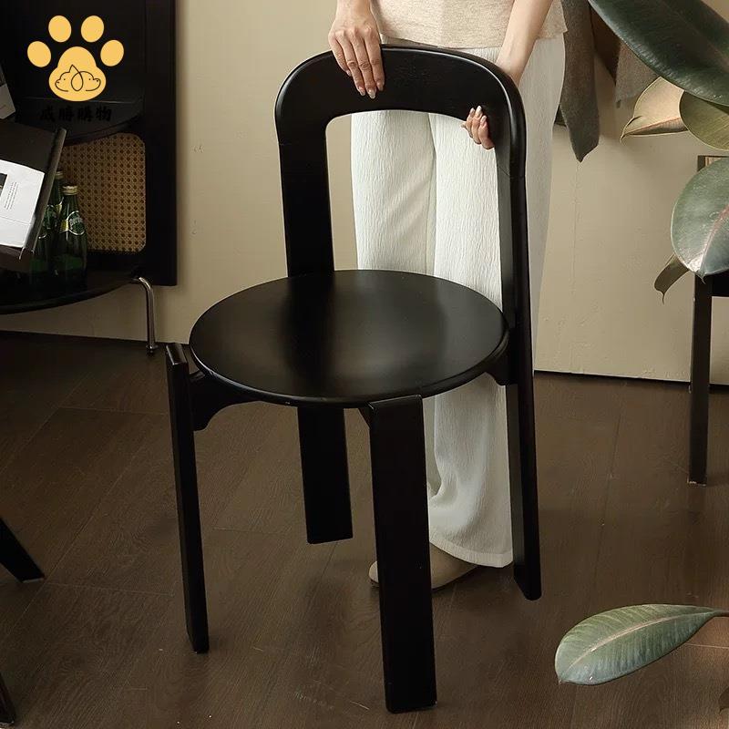 法式復古餐廳椅子 設計師化妝有靠背椅侘寂風簡約 咖啡中古實木椅子 822