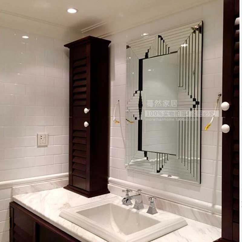 方形立體玄關裝飾鏡歐式浴室鏡臥室梳妝掛鏡客廳背景墻現代M0316