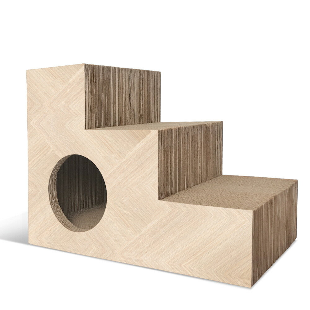 【台灣現貨】出口日本高品質貓抓柱 進口紙貓抓板 多層臺階貓窩 貓樹洞貓房子 三層貓階梯磨爪板不傷爪 7