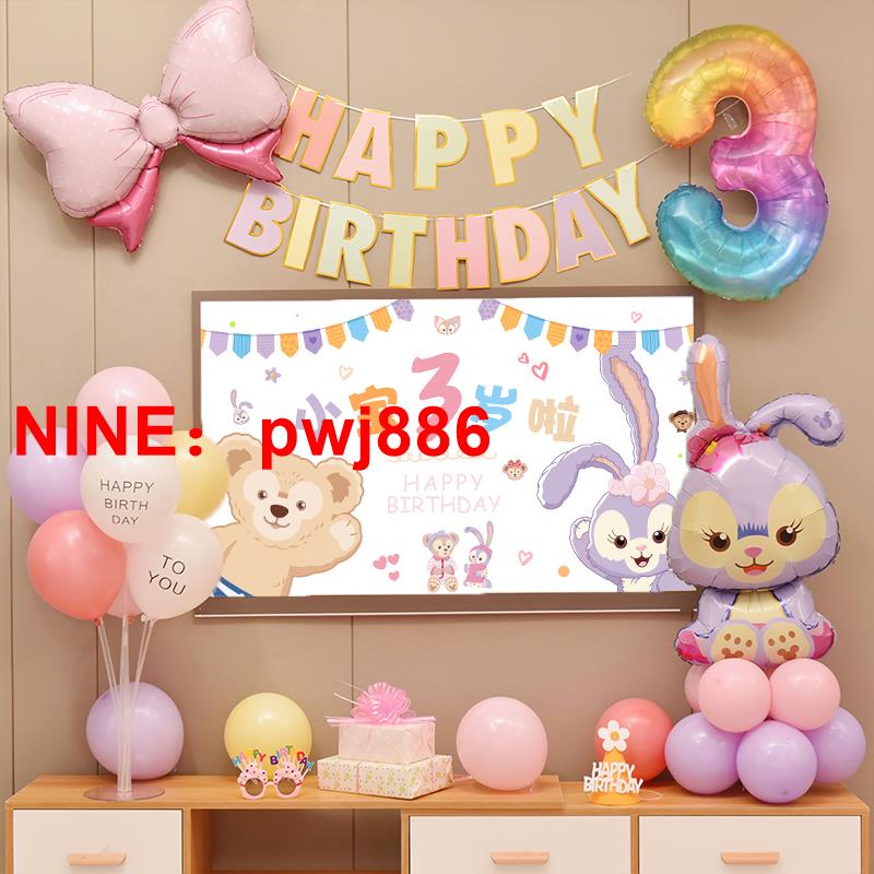 [臺灣公司貨 可開發票]星黛露電視投屏生日裝飾場景佈置兔寶寶兒童寶寶一週歲派對背景墻