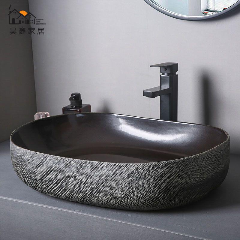 免運 台上盆 洗手盆 小戶型陶瓷盆 面盆 黑色臺上盆藝術盆大尺寸庭院洗手盆單盆衛生間洗臉盆戶外陶瓷水池特惠/新品特價 工廠直銷 可開立發票 5H714 1