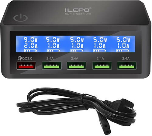 iLEPO【日本代購】USB充電器 快速充電器5端口50W QC 3.0 - 黑