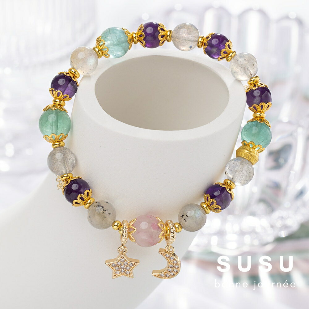 SU SU︱春日水晶手鍊❤️月光石 粉碧璽 紫水晶 綠螢石 事業運 招財 轉運 能量 防小人 送禮 推薦
