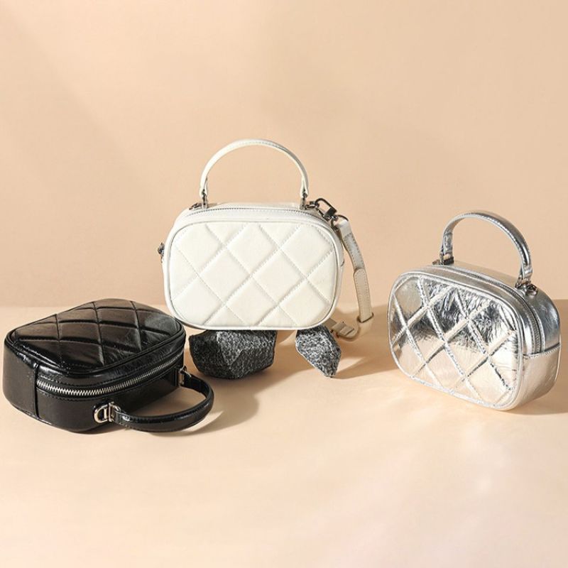 【米蘭精品】現貨+預購 真牛皮側背包手提包真皮革斜背包單肩包托特包隨身包-菱格百搭方包女包包3色74mk86