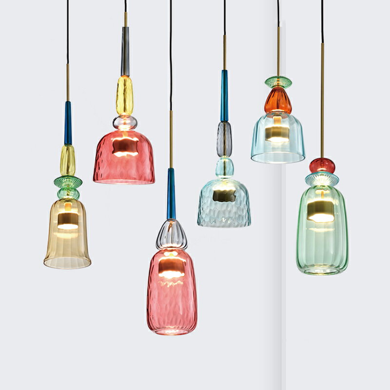 北歐網紅玻璃小吊燈餐廳三頭創意個性簡約風裝飾糖果彩色吊線燈