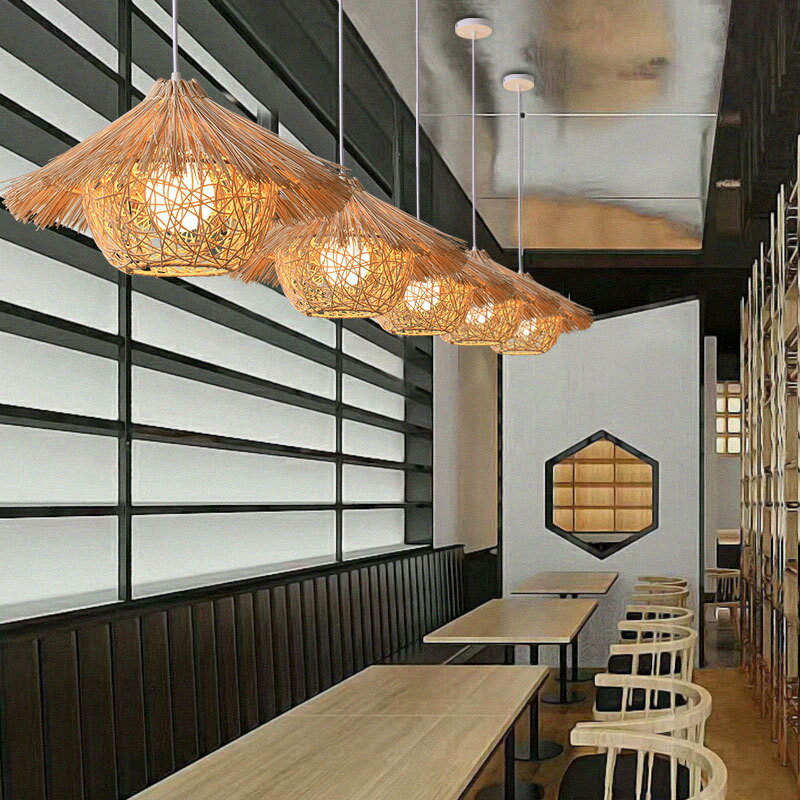 新中式竹編燈罩客棧民宿茶室火鍋店吊燈東南亞藤編燈藤條燈創意燈
