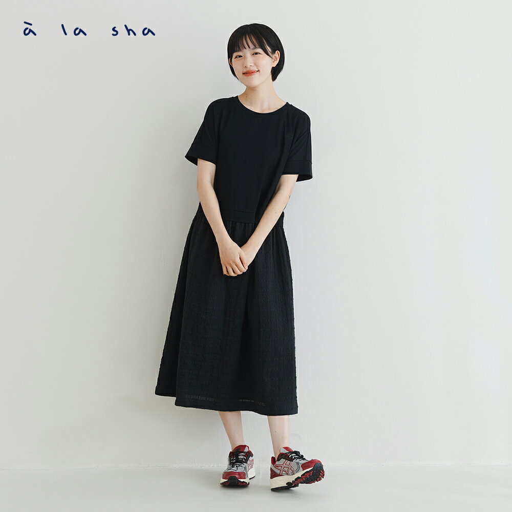 a la sha 日系透膚格紋拼接洋裝 1