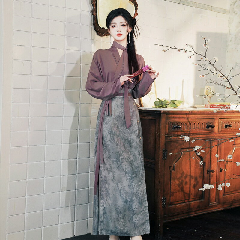 【巴黎精品】現貨+預購 中式套裝兩件式裙裝-中國風飛機袖綁帶馬面裙漢服女裝v1be42