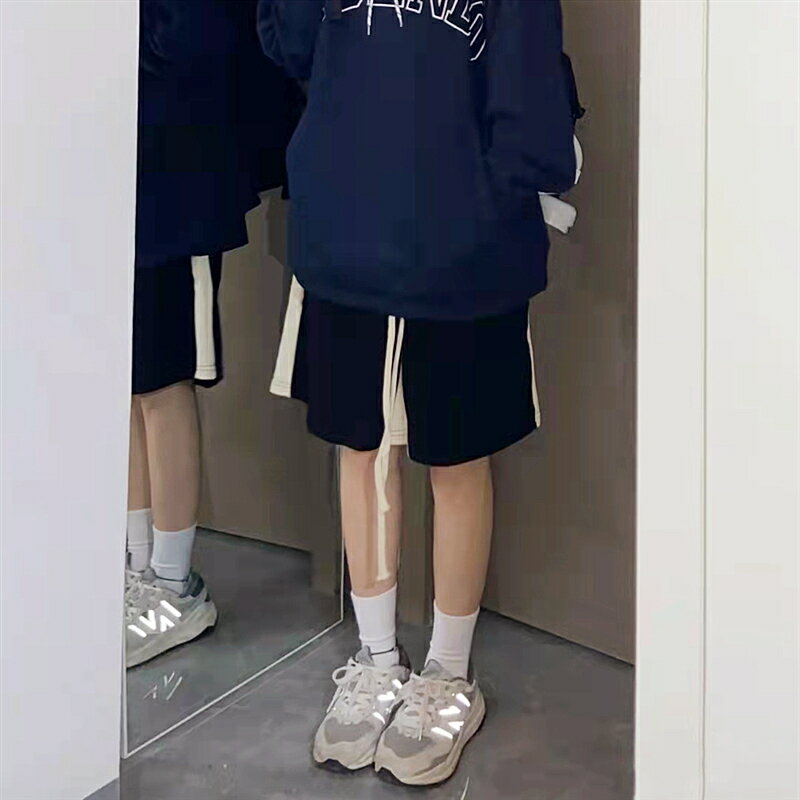 美式復古高街ins運動褲女夏季設計感小眾休閑黑色薄款寬松闊腿褲