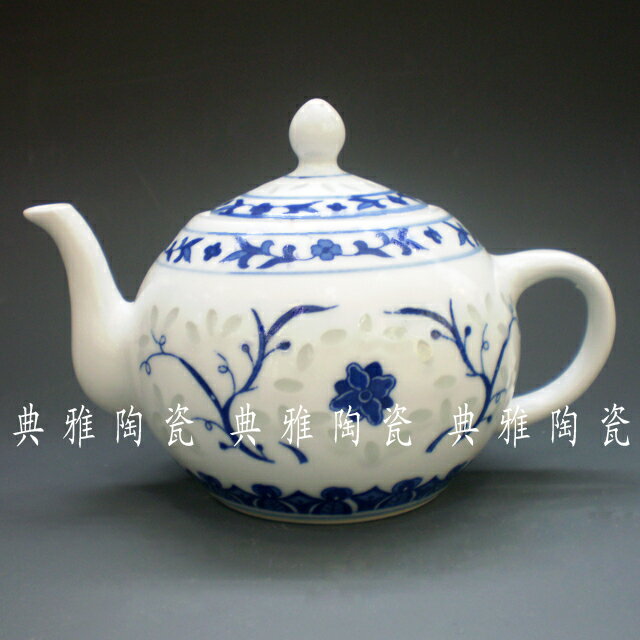 景德鎮陶瓷茶壺 青花瓷玲瓏油壺 茶杯茶壺可套裝茶具 瓷器涼水壺1入