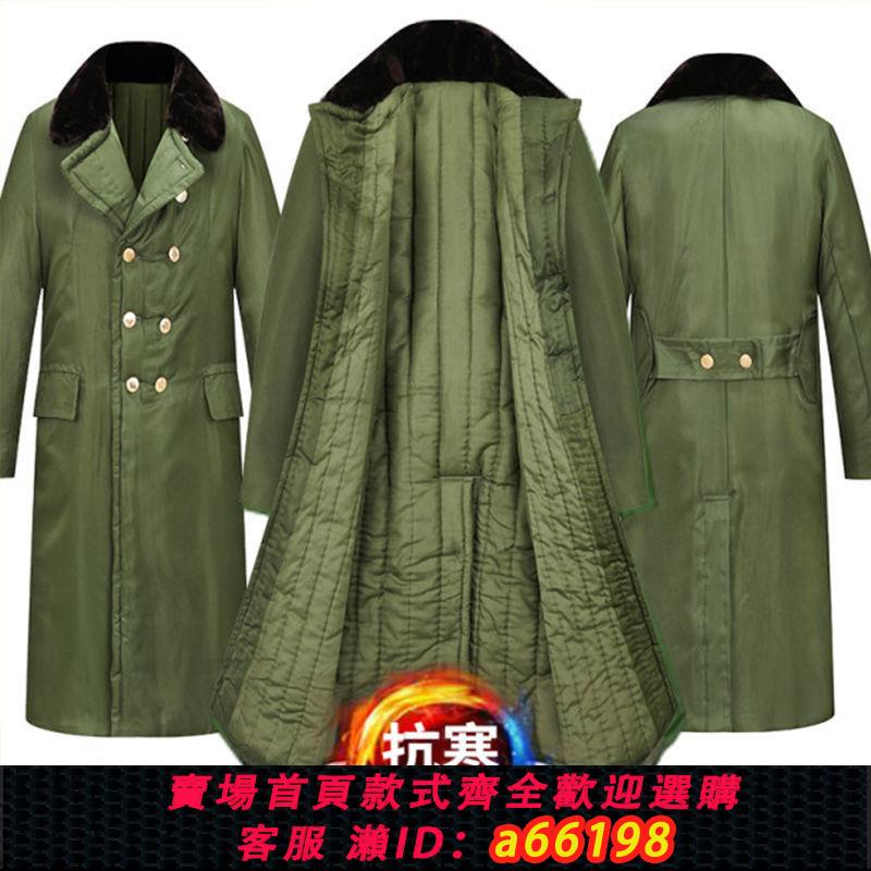 【臺灣公司 可開發票】軍綠大衣男冬季加厚長款保安大衣軍綠多功能棉大衣勞保大衣防寒服