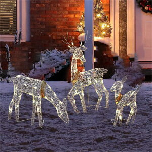 聖誕節花園發光裝飾鐵藝麋鹿一家三口戶外漫步園林庭院裝飾品