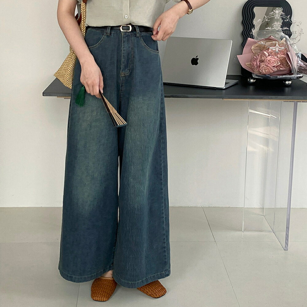 Charlotte 韓系高挑直筒修跨闊腿褲 高腰顯瘦韓版牛仔褲 女夏季薄款休閒褲 女牛仔褲 寬襬褲【CHJ13】