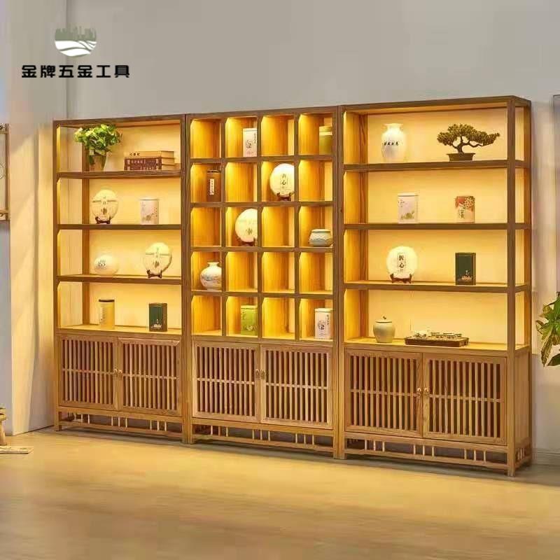 廠家直銷 展示櫃 收納櫃 儲物櫃 陳列館 新中式實木博古架榆木多寶閣多層客廳置物架書架茶葉茶室展示櫃 現貨免運syyh
