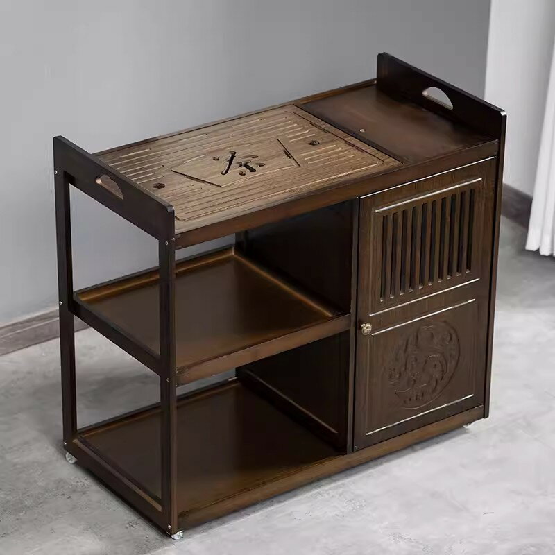 泡茶桌 移動茶車 茶水桌 移動茶桌家用小茶台邊櫃茶車實木陽台泡茶几燒水壺一體煮茶水櫃子『cyd20492』