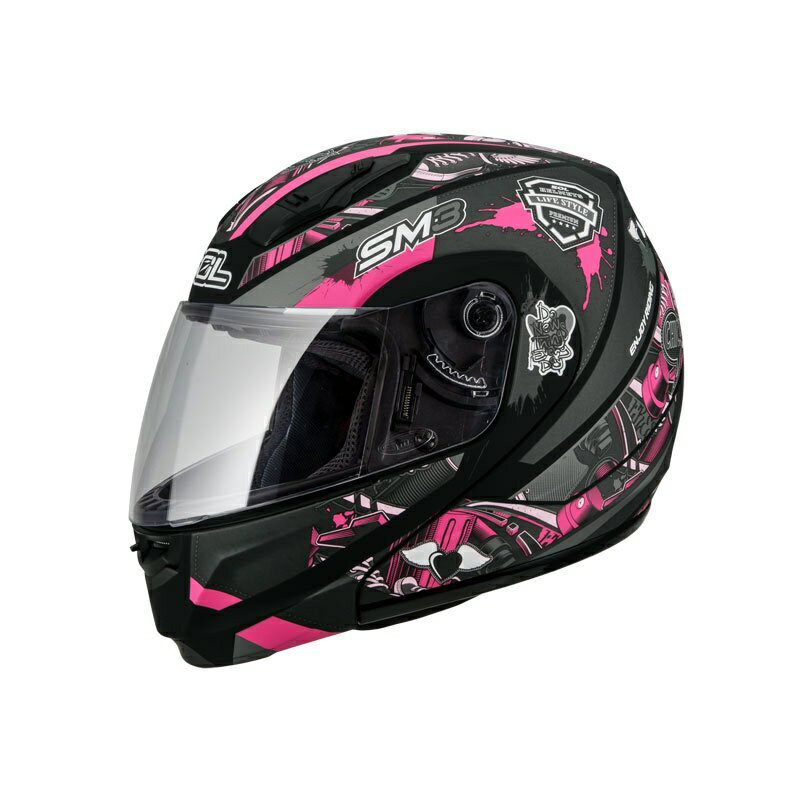 【SOL Helmets】SM-3可掀式安全帽 (惡天使 消光黑/粉) ｜ SOL安全帽官方商城