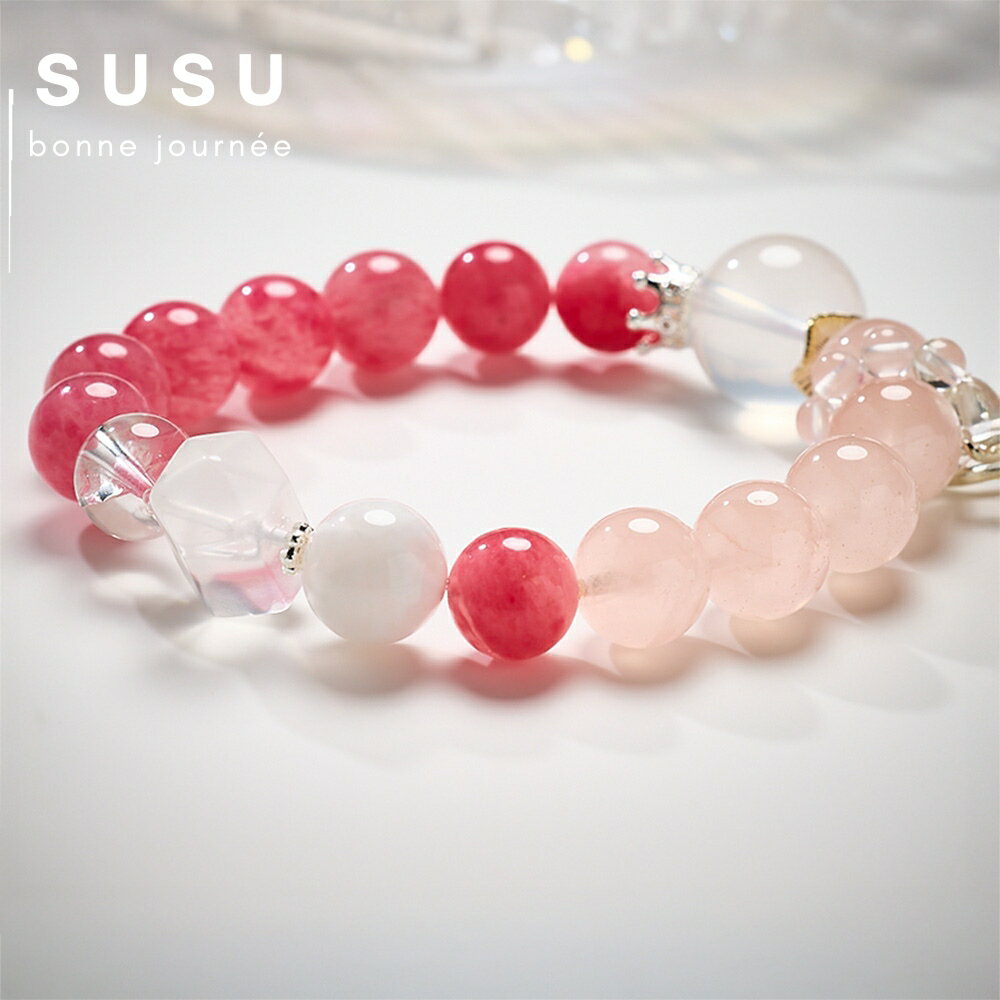 SU SU︱櫻花雨多寶水晶手鍊❤️櫻花雨 粉水晶 白水晶 雪花幽靈 事業運 招財 轉運 能量 防小人 1