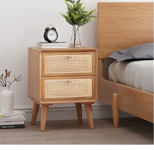 床頭櫃實木日式簡約現代臥室床邊小型儲物收納櫃原木一件