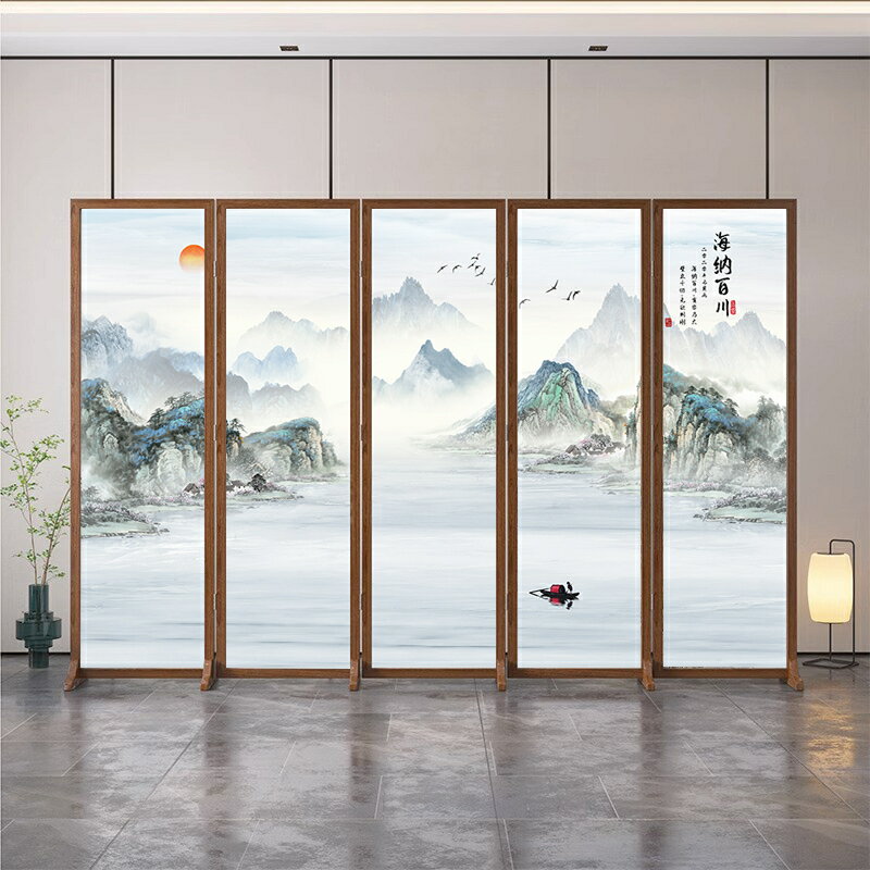 新中式屏風隔斷客廳國風遮擋移動折疊現代簡約辦公室家用山水折屏/屏風/擋風屏/隔斷屏/遮擋屏/折疊屏/玄關屏風/客廳屏風