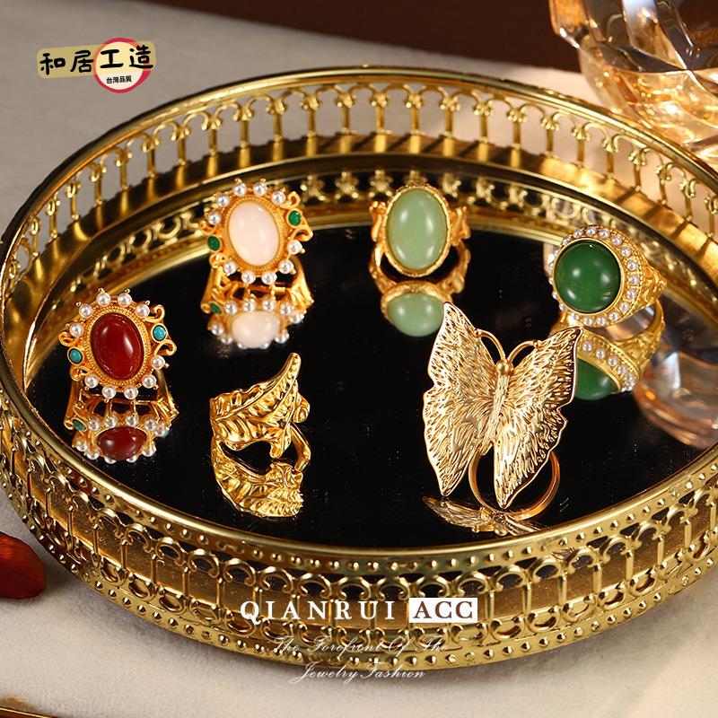 復古瑪瑙戒指女中古vintage宮廷風蝴蝶高階感指飾法式開口戒手飾[DD0508003]