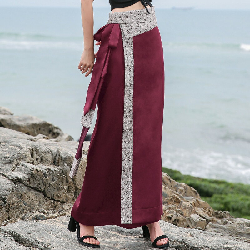 夏季新款少數民族風一片式藏式棉麻裙子旅游度假舞裙半身裙女