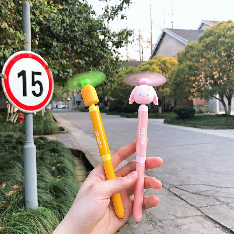 ins創意迷你風扇筆小型學生隨身便攜式手持可愛少女心黑色圓珠筆