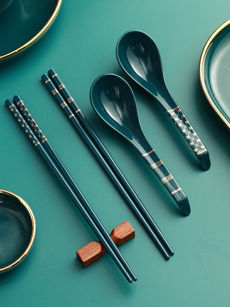 筷子輕奢風家用高檔餐具陶瓷環保筷子防滑防霉精致筷子勺子套裝